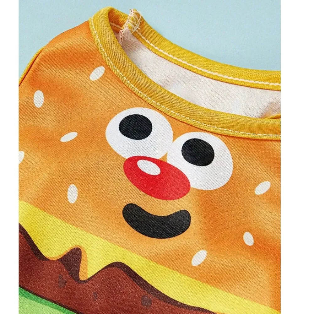 Dog Pet Hamburger Graphic Print Costume Outfit Shirt Vest Lghtweight NWT Small